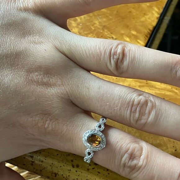 Genuine Orange Mystic Topaz Sterling Silver Halo Ring Size 9 - Picture 3 of 8